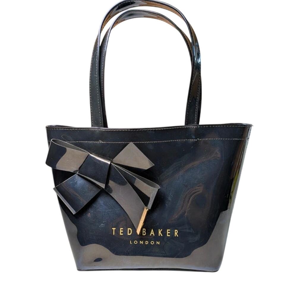 Ted Baker London Black Glossy Patent Tote Bag Oversized Bow New Flawed